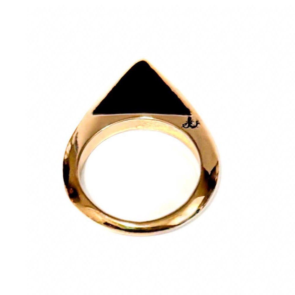 NEW - Bold and Edgy Gold & Black Enamel Teardrop Pyramid Statement Ring - Sz 7